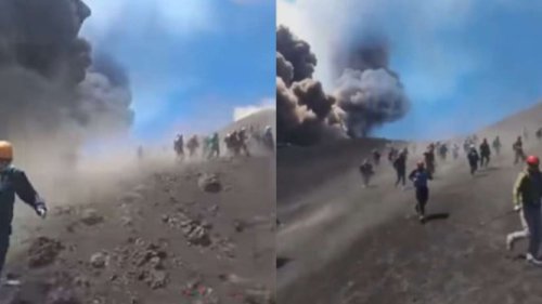 Menegangkan! Detik-detik Pendaki Panik dan Lari Berhamburan saat Gunung Etna di Italia Meletus