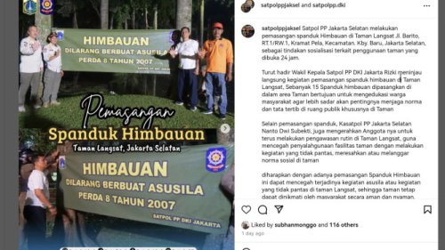 Taman Langsat Jaksel Dipasangi Spanduk Larangan Mesum, Satpol PP Akan Patroli Malam