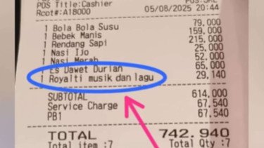 Struk Restoran Viral Tulis Royalti Lagu Rp29 Ribu