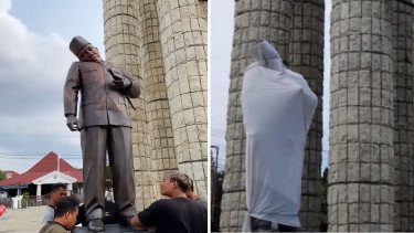 Viral Kepala Patung Soekarno di Alun-alun Indramayu Miring, Apa Sebabnya?