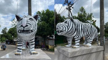 Penampakan patung macan putih di Kabupaten Kediri