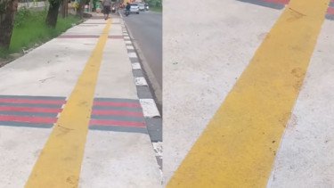 Trotoar Baru di Tangsel, Guiding Block Tunanetra hanya Diganti Cat Kuning