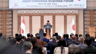 Presiden RI Prabowo Subianto dalam acara Forum Bisnis Indonesia-Jepang