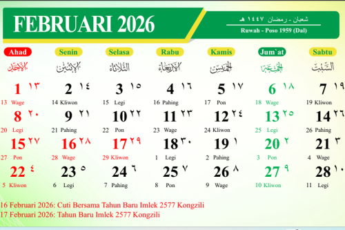 Kalender Februari 2026: Daftar Tanggal Merah dan Libur Sekolah Awal Ramadhan