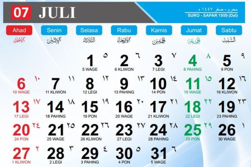 Kalender Jawa Hari Ini 22 Juli 2025 Lengkap dengan Weton dan Penanggalan Hijriyah