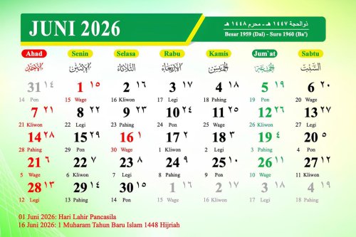 Kalender Juni 2026: Catat Tanggal Hari Libur Nasional Tersisa Bulan Ini