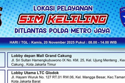 Layanan SIM Keliling Jakarta 20 November: Ini Daftar Lokasi dan Syaratnya