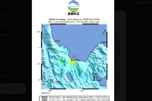 Poso Diguncang Gempa M 5,8: BMKG Catat 25 Gempa Susulan Akibat Aktivitas Sesar Tokararu