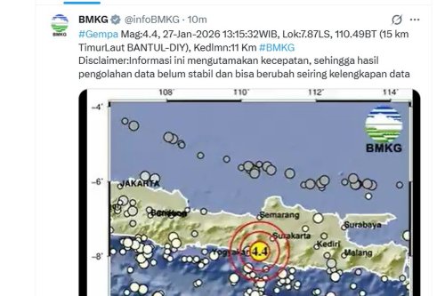 Gempa Magnitudo 4,4 Guncang Bantul DIY, Terasa di Solo Raya