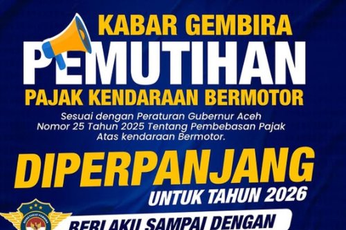 Aceh, pajak kendaraan, pemutihan pajak, Pemutihan Pajak Kendaraan di Aceh Diperpanjang hingga 30 April 2026
