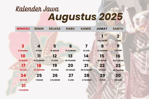 Kalender Jawa Hari Ini Kamis Pahing, 28 Agustus 2025