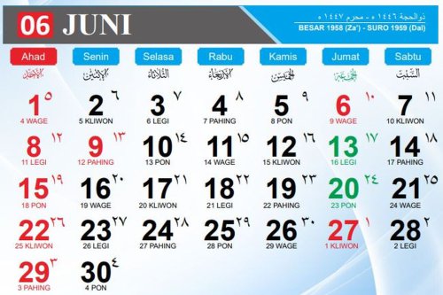 Kalender Jawa Hari Ini 11 Juni 2025 dilengkapi Weton dan Penanggalan Hijriah