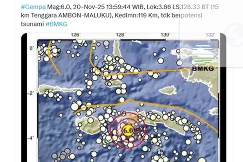 Gempa Magnitudo 6,0 Guncang Ambon, Tak Berpotensi Tsunami