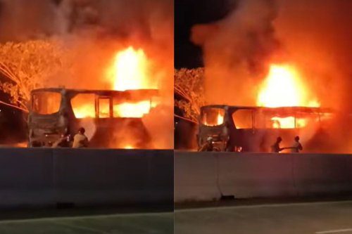 Bus Rosalia Indah Terbakar di Tol Solo-Ngawi, Damkar Beri Penjelasan