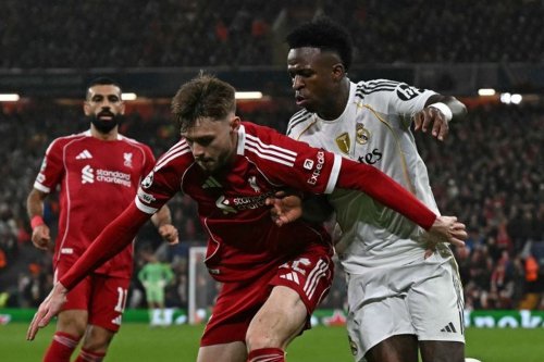 Liga Champions, Liverpool, Real Madrid, Vinicius Jr, liga champions, liverpool, Hasil Liverpool Vs Real Madrid, real madrid, Arne Slot, Liverpool vs Real Madrid, Conor Bradley, Aksi Brilian Conor Bradley