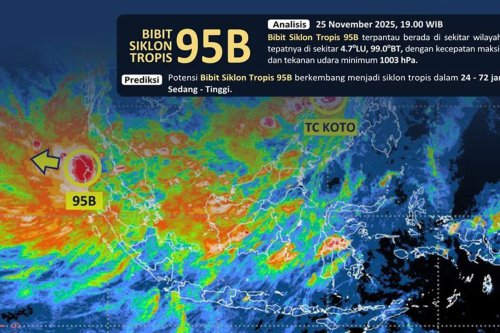 Waspada Cuaca Ekstrem di Aceh hingga Sumut, Bibit Siklon Tropis 95B Menguat