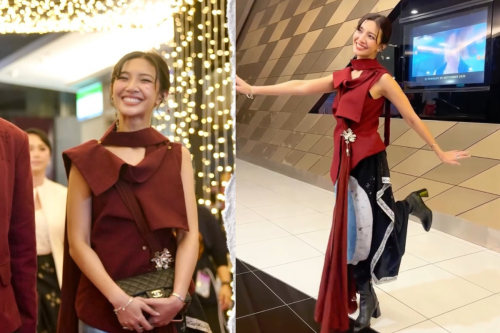 1. Atasan etnik modern Sheila Dara tampil memesona di screening film Sore Malaysia. Intip 5 detail penampilannya, dari busana etnik modern hingga aksesori manis., 2. Bawahan kain biru bermotif, 3. Aksen bros bunga, 4. Gaya rambut dan makeup, 5. Boots hitam, Top 5+ Gaya Sheila Dara Saat Special Screening Film SORE di Malaysia, Memesona