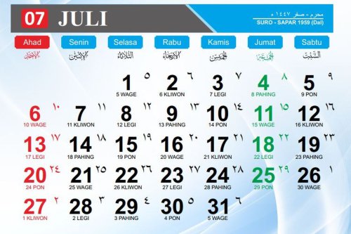 Kalender Jawa Hari Ini 1 Juli 2025 Lengkap dengan Weton dan Penanggalan Hijriah