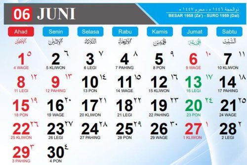 Kalender Jawa Hari Ini 9 Juni 2025 dilengkapi Weton dan Penanggalan Hijriah