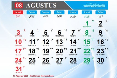 Kalender Tanggal Merah Agustus 2025: Lengkap dengan Weton dan Hijriah