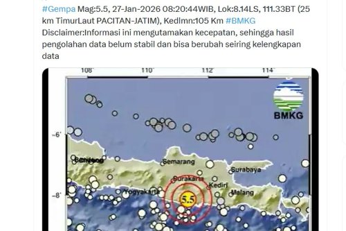 Gempa Magnitudo 5,5 Guncang Pacitan Jatim, Dirasakan hingga Solo Raya