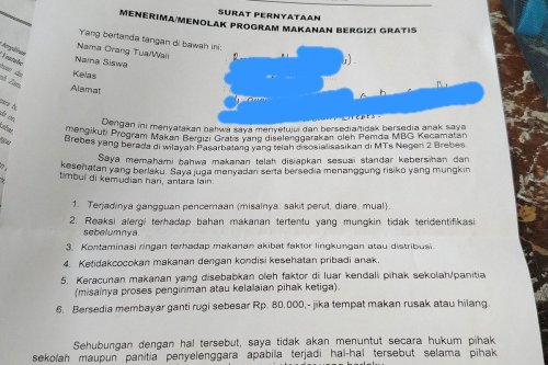 Polemik Surat "Tak Boleh Tuntut" di MTsN 2 Brebes, Soal Program Makan Bergizi Gratis