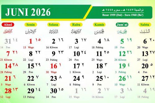 Kalender Juni 2026: Daftar 4 Tanggal Merah dan 2 Hari Libur Nasional