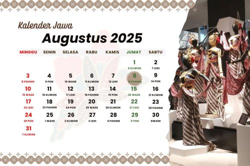 Kalender Jawa Hari Ini 8 Agustus 2025, Cek Watak Weton Jumat Pahing
