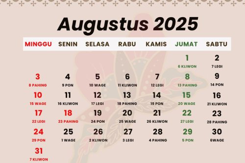 Kalender Jawa 5 Agustus 2025, Cek Weton, Neptu, dan Wuku untuk Temukan Hari Baik
