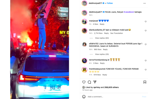 Dedi Mulyadi Berdiri di Atap Lexus LX 600 Saat Rayakan Persib Juara