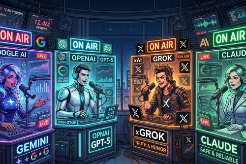 Gemini oke di awal, GPT-5.5 juga bahas tragedi, Claude Opus 4.7 protes kerja non-stop, Grok paling "halu", 4 Model AI Jadi Penyiar Radio 24 Jam Nonstop, Hasilnya Sesuai Dugaan