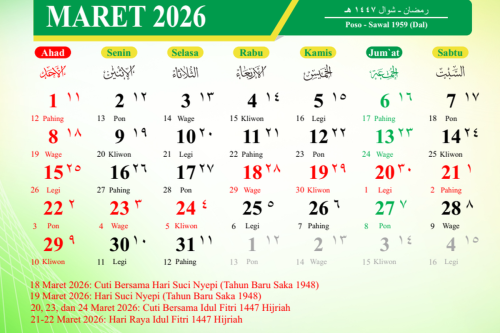 Kalender 2026: Libur Nasional, Cuti Bersama, dan Long Weekend Idul Fitri Lengkap