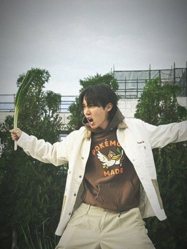 BTSのJ-HOPE、ネギを持ってキャラクターの真似？遊び心満載の近況ショットが話題