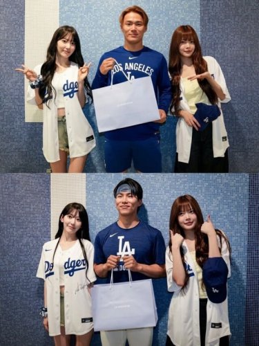 LE SSERAFIM 宮脇咲良とホン・ウンチェ、山本由伸＆キム・ヘソン選手と記念ショット！ドジャー・スタジアムを訪問