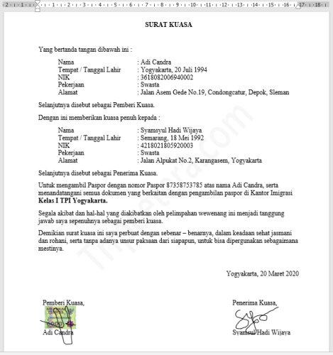 Contoh Surat Kuasa Pengambilan Paspor di Kantor Imigrasi