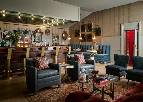 SPEAKEASY, LIVING ROOM, KITCHEN, WET BAR, DINING ROOM, OWNER'S SUITE, BATHROOM, LAUNDRY ROOM, THE DRESSING ROOM , SAUNA, SHOP THE SPACE, &ldquo;Dopamine Decor&rdquo; and a Speakeasy Entrance Define This Texas Renovation