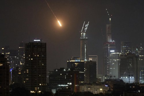 Photos of missiles over Israel in a retaliatory attack by Iran
