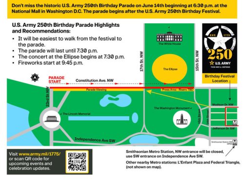 Maps show the route for Saturday's military parade in D.C.