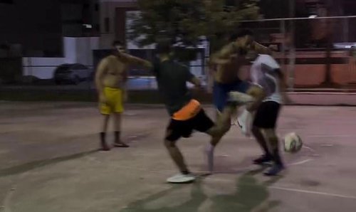 Man United's new &pound;62.5m star Matheus Cunha shows off his street football skills in five-a-side kickabout in Brazil