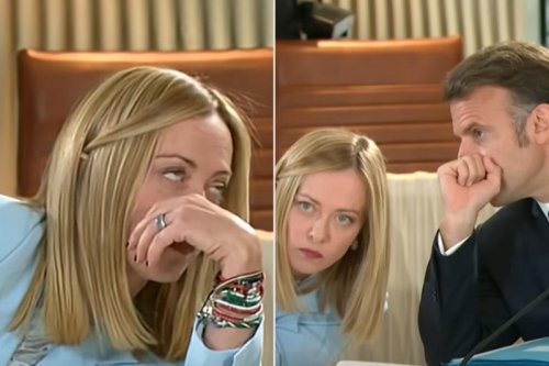 Italian PM Giorgia Meloni Delivers Dramatic Eye Roll While Whispering with Emmanuel Macron at G7 Summit