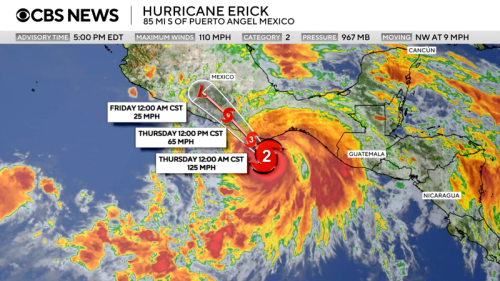 Erick intensifies into Category 3 hurricane as it approaches Mexico