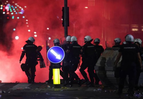 Dozens of antigovernment protesters detained during clashes with riot police in Serbia