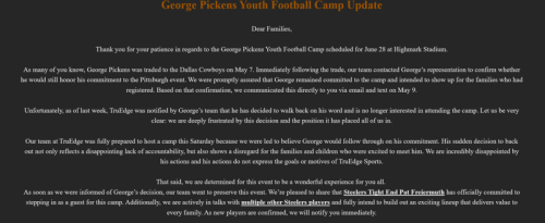 George Pickens backs out of hosting his own youth football camp