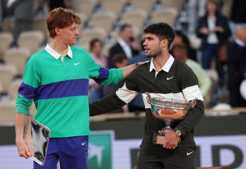 Wimbledon men&rsquo;s semi-finals live, Sinner on French Open final rematch with Alcaraz, Sinner on joining small group of players to reach final at all four slams, Sinner on Djokovic&rsquo;s injury woes, Sinner on his first Wimbledon final this Sunday, GAME, SET AND MATCH! SINNER WINS, *Djokovic 3-6 3-6 4-5 Sinner*, *Djokovic 3-6 3-6 3-5 Sinner, Sinner breaks again! Djokovic 3-6 3-6 3-4 Sinner*, *Djokovic 3-6 3-6 3-3 Sinner, Sinner breaks back! Djokovic 3-6 3-6 3-2 Sinner*, *Djokovic 3-6 3-6 3-1 Sinner, Djokovic 3-6 3-6 3-0 Sinner*, Djokovic breaks! Djokovic 3-6 3-6 2-0 Sinner, Djokovic 3-6 3-6 1-0 Sinner*, Djokovic 3-6 3-6 Sinner, Djokovic takes medical timeout! Djokovic 3-6 3-6 Sinner, Djokovic calls trainer! Djokovic 3-6 3-6 Sinner, SECOND SET! Djokovic 3-6 3-6 Sinner, Djokovic 3-6 3-5 Sinner*, *Djokovic 3-6 2-5 Sinner, *Djokovic 3-6 2-5 Sinner, *Djokovic 3-6 2-5 Sinner, Djokovic 3-6 2-4 Sinner*, *Djokovic 3-6 1-4 Sinner, Djokovic 3-6 1-3 Sinner*, *Djokovic 3-6 0-3 Sinner, Djokovic 3-6 0-2 Sinner*, *Djokovic 3-6 0-1 Sinner, FIRST SET! Djokovic 3-6 Sinner*, Carlos Alcaraz storms into third Wimbledon final with historic double in his grasp, Djokovic saves set points! *Djokovic 3-5 Sinner, *Djokovic 3-5 Sinner, Djokovic 3-4 Sinner*, *Djokovic 2-4 Sinner, Djokovic 2-3 Sinner*, *Djokovic 1-3 Sinner, Break of serve! Djokovic 1-2 Sinner*, *Djokovic 1-1 Sinner, Here we go..., Djokovic and Sinner on court! Read our match preview, Alcaraz on his hat-trick bid and Djokovic vs Sinner, GAME, SET AND MATCH! ALCARAZ WINS, Alcaraz saves two set points in tiebreak!, Fritz turns tiebreak around..., Alcaraz leads tiebreak at change of ends, *Alcaraz 6-4, 5-7, 6-3, 6-6 Fritz, *Alcaraz 6-4, 5-7, 6-3, 3-3 Fritz, SET! ALCARAZ IN FRONT ONCE MORE, Alcaraz breaks to love, SET! FRITZ TIES SEMI-FINAL OUT OF NOWHERE, Alcaraz 6-4, 4-4 Fritz*, Two pauses in play as two fans are tended to in the heat, SET! ALCARAZ LEADS SEMI-FINAL, *Alcaraz 3-2 Fritz &ndash;&nbsp;eye issue for Spaniard, The key weapon Djokovic has which could beat Sinner, Wimbledon 2025 live: Today&rsquo;s big story, How Jannik Sinner explained doping contamination to escape serious ban, Sabalenka, fainting fans, and a fall at a familiar hurdle, Novak Djokovic vs Jannik Sinner live: Wimbledon semi-final score as Italian sets up Alcaraz rematch