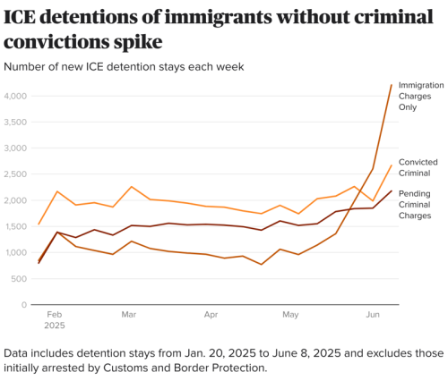 ICE detains more non-criminals, new data analysis shows
