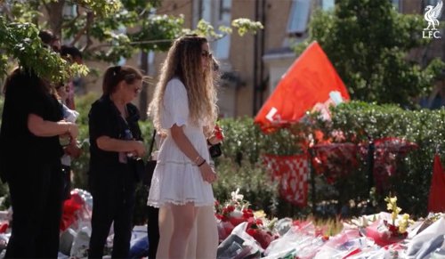 Diogo Jota's widow Rute lays flowers at Anfield as Liverpool makes huge gesture in his memory