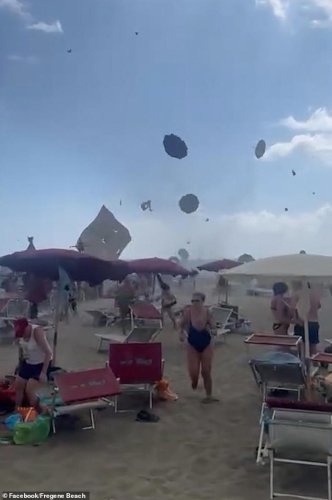 Tourists flee as TORNADO hits Italian beach, injuring at least one - as waterspouts strike coast
