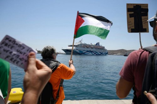 Pro-Palestine protest blocks Israeli ship in Greece