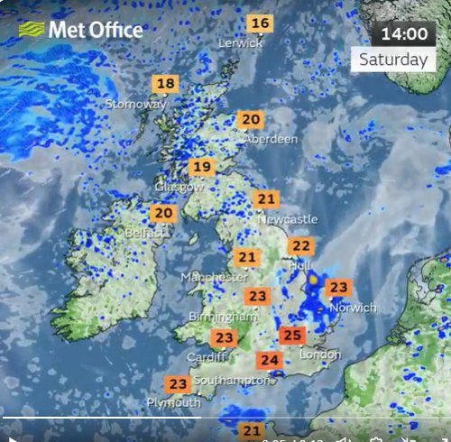 Thundery downpours for the weekend ahead before temperatures spike to 26&deg;C