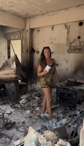 British mother breaks down in tears as she surveys the smouldering remains of her Cyprus villa